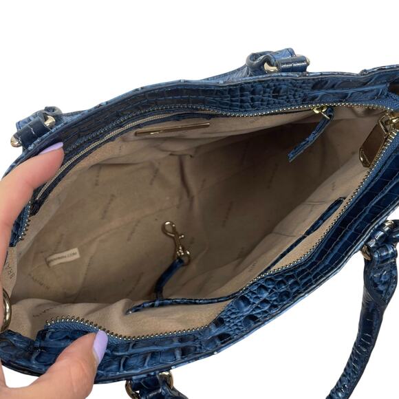Brahmin Small Irene Leather Satchel Bag Maritime Blue Croc Embossed - Picture 9 of 12